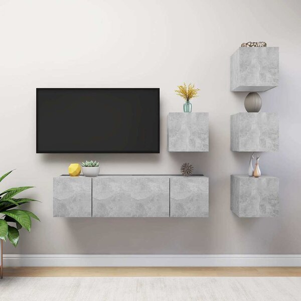6dílný set TV skříněk betonově šedý dřevotříska 3079140