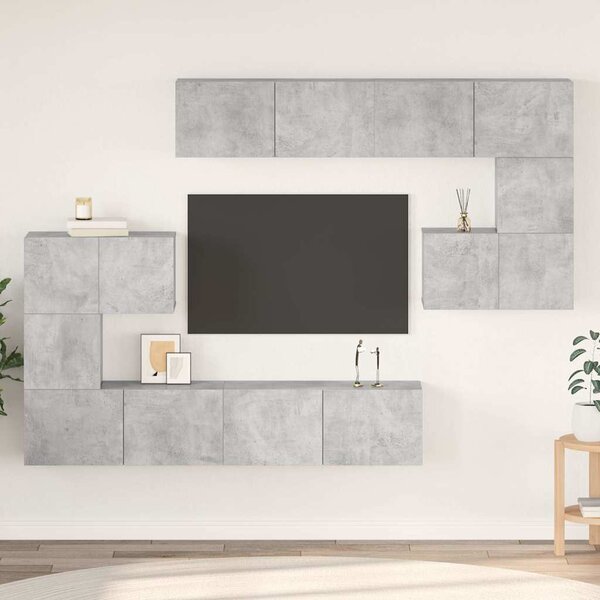 8dílný set TV skříněk betonově šedý kompozitní dřevo 3079143