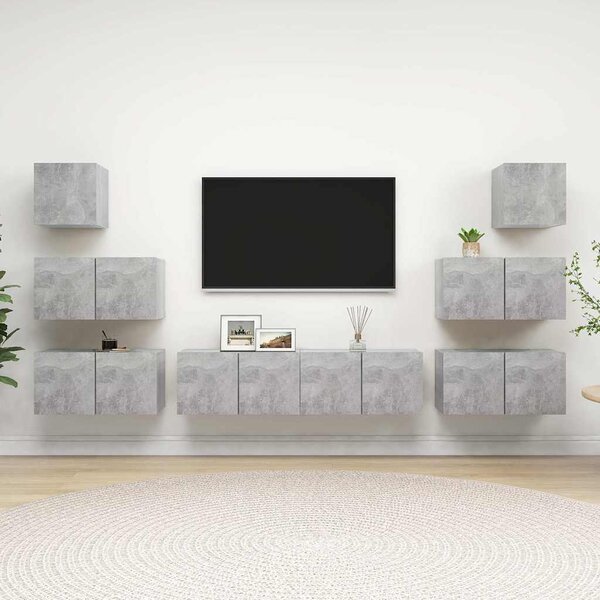 8dílný set TV skříněk betonově šedý kompozitní dřevo 3079134
