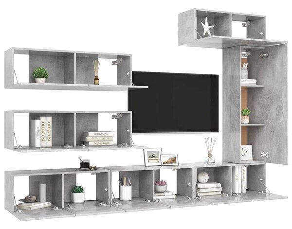 7dílný set TV skříněk betonově šedý kompozitní dřevo 3079137