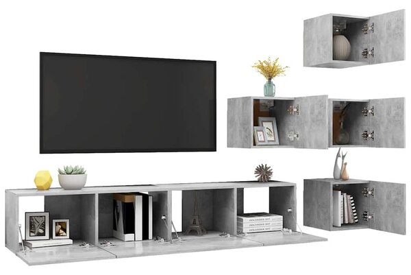 6dílný set TV skříněk betonově šedý dřevotříska 3079141