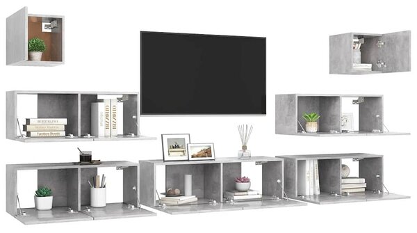 7dílný set TV skříněk betonově šedý kompozitní dřevo 3079133
