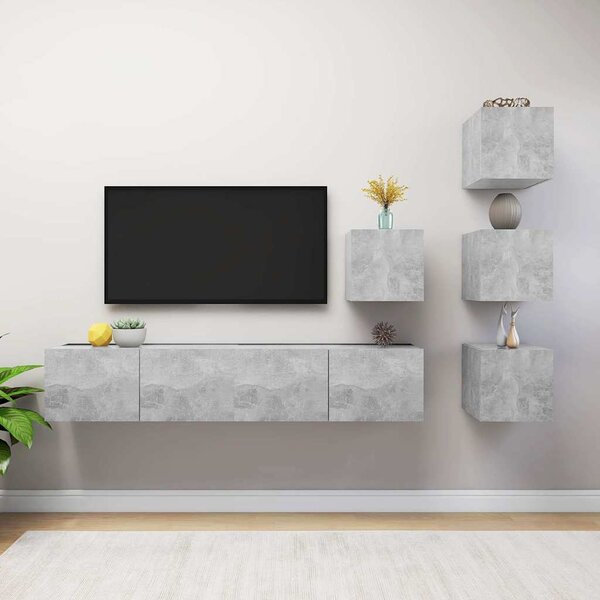 6dílný set TV skříněk betonově šedý dřevotříska 3079141