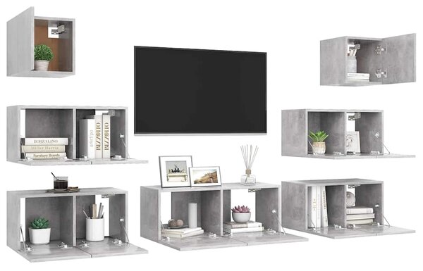 7dílný set TV skříněk betonově šedý kompozitní dřevo 3079132