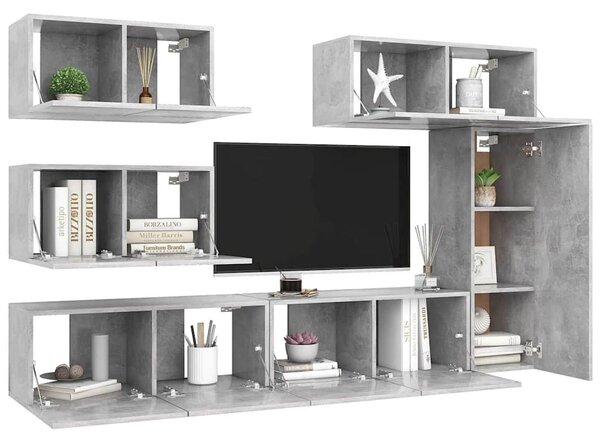 6dílný set TV skříněk betonově šedý kompozitní dřevo 3079135