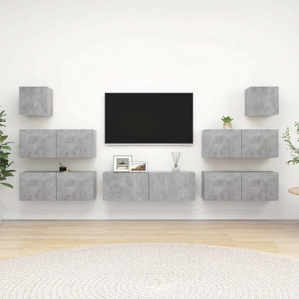 7dílný set TV skříněk betonově šedý kompozitní dřevo 3079133