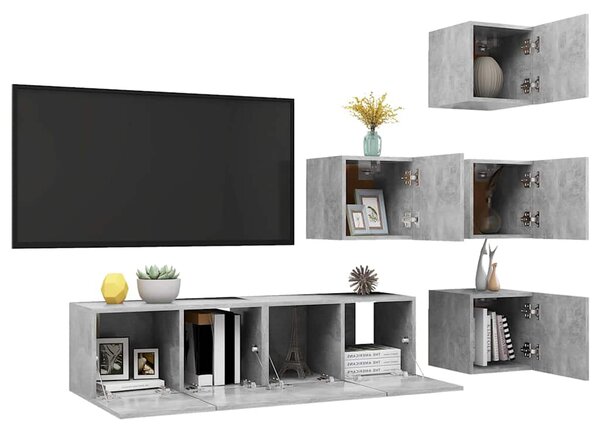 6dílný set TV skříněk betonově šedý dřevotříska 3079140