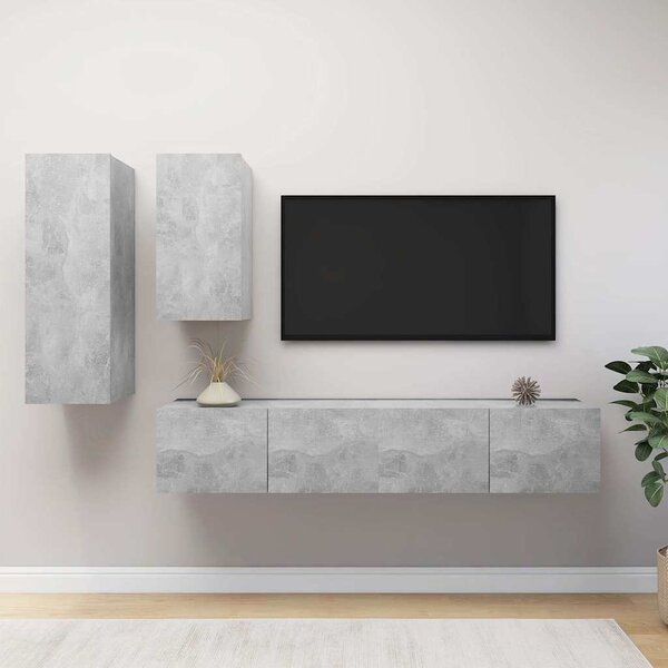 4dílný set TV skříněk betonově šedý kompozitní dřevo 3079152