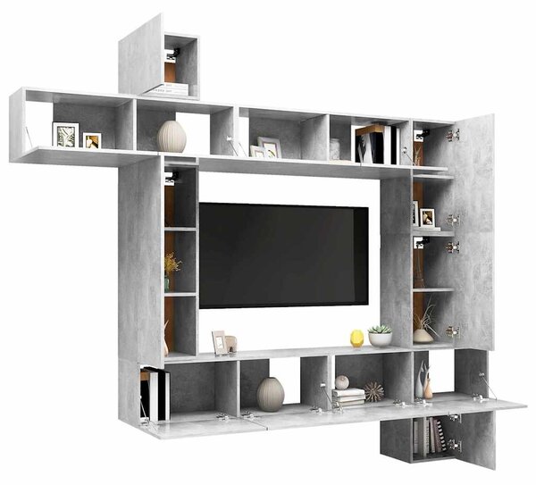 9dílný set TV skříněk betonově šedý kompozitní dřevo 3079158