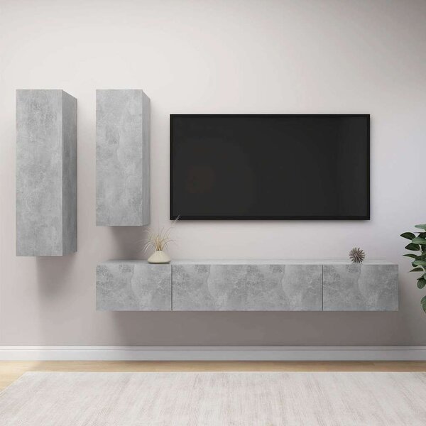 4dílný set TV skříněk betonově šedý kompozitní dřevo 3079153