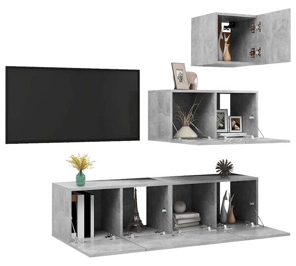 4dílný set TV skříněk betonově šedý kompozitní dřevo 3079154