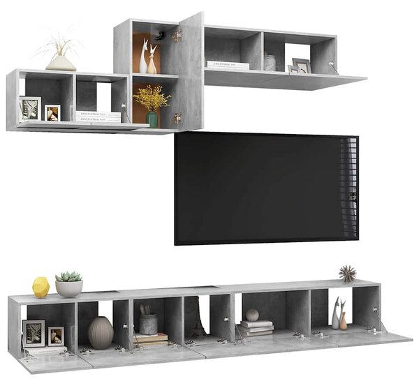 6dílný set TV skříněk betonově šedý kompozitní dřevo 3079150