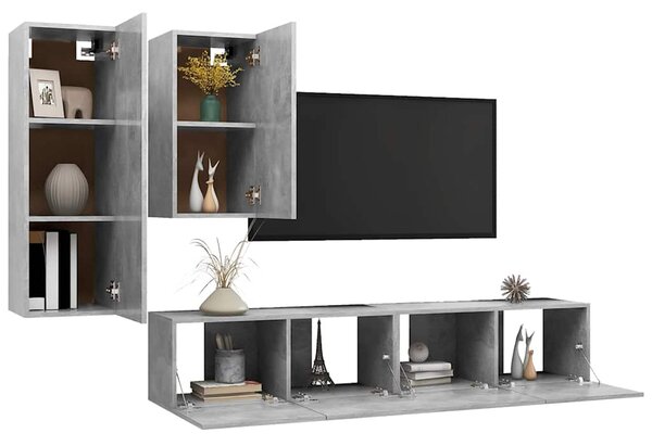 4dílný set TV skříněk betonově šedý kompozitní dřevo 3079152