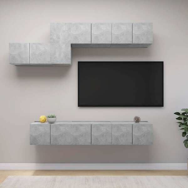 7dílný set TV skříněk betonově šedý kompozitní dřevo 3079149