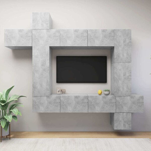 9dílný set TV skříněk betonově šedý kompozitní dřevo 3079158
