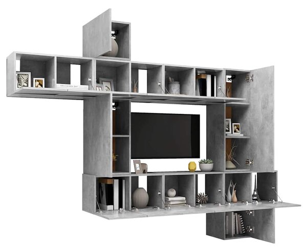 10dílný set TV skříněk betonově šedý kompozitní dřevo 3079157