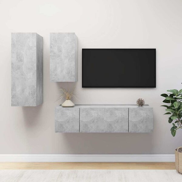 4dílný set TV skříněk betonově šedý kompozitní dřevo 3079151