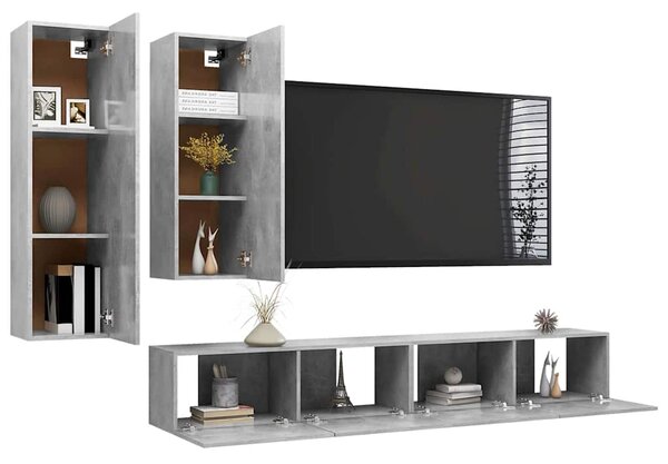 4dílný set TV skříněk betonově šedý kompozitní dřevo 3079153