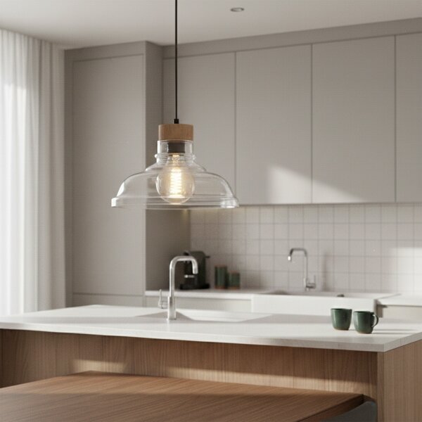 Lustr na lanku SINGLE 1xE27/60W/230V pr. 28 cm dub