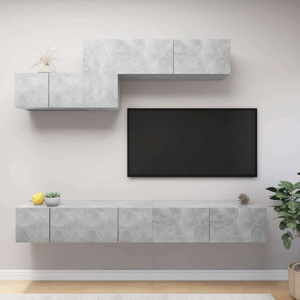 6dílný set TV skříněk betonově šedý kompozitní dřevo 3079150