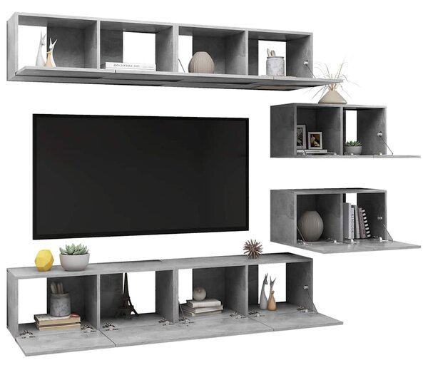 6dílný set TV skříněk betonově šedý kompozitní dřevo 3079146