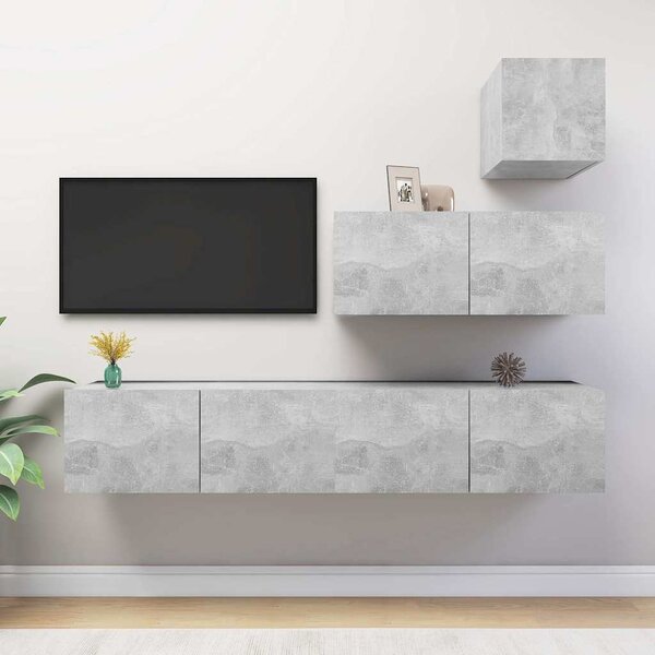 4dílný set TV skříněk betonově šedý kompozitní dřevo 3079156