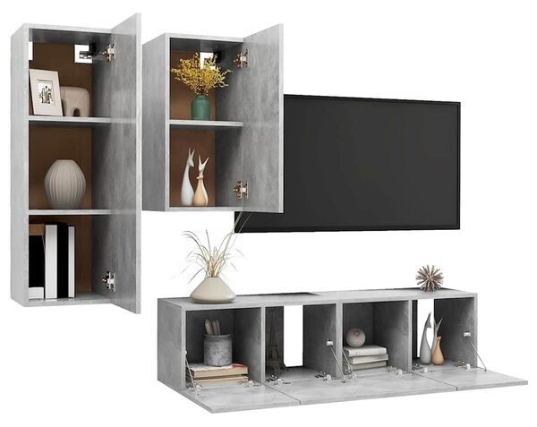 4dílný set TV skříněk betonově šedý kompozitní dřevo 3079151