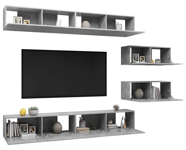 6dílný set TV skříněk betonově šedý kompozitní dřevo 3079148