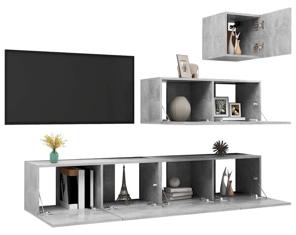 4dílný set TV skříněk betonově šedý kompozitní dřevo 3079156