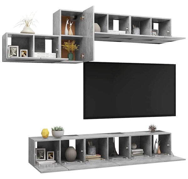 7dílný set TV skříněk betonově šedý kompozitní dřevo 3079149