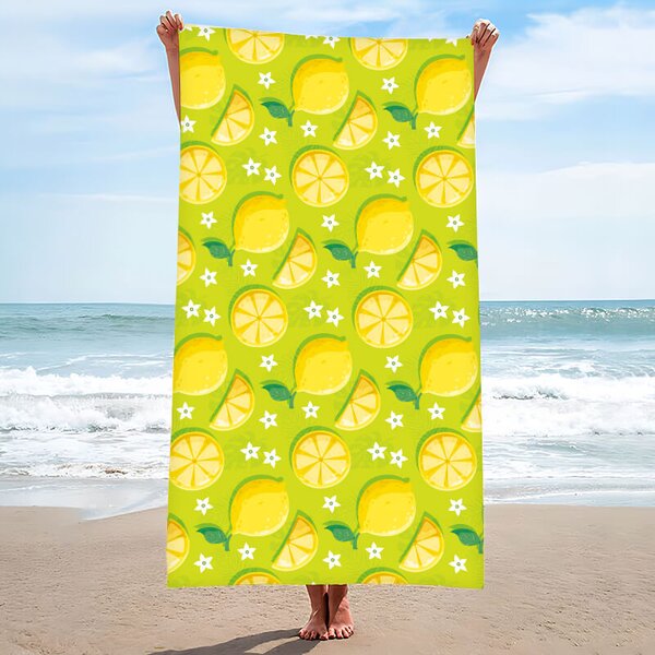 Rychleschnoucí plážová osuška LEMONS 100x180 cm zelená, 100% mikrovlákno
