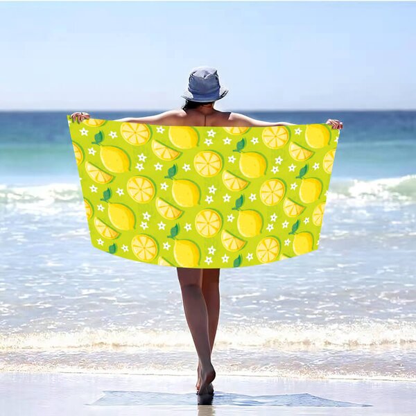 Rychleschnoucí plážová osuška LEMONS 100x180 cm zelená, 100% mikrovlákno