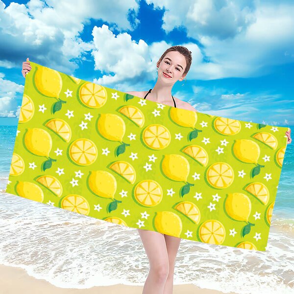 Rychleschnoucí plážová osuška LEMONS 100x180 cm zelená, 100% mikrovlákno