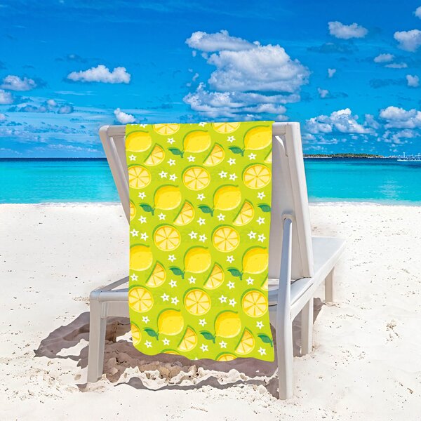 Rychleschnoucí plážová osuška LEMONS 100x180 cm zelená, 100% mikrovlákno