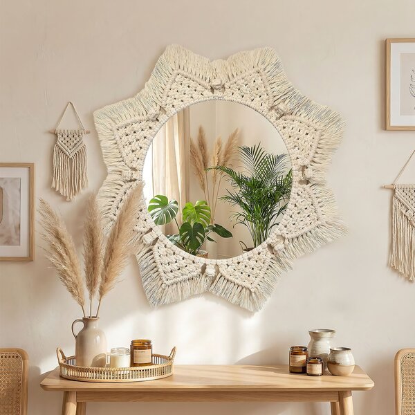 Tutumi Kulaté nástěnné zrcadlo BOHO 55 cm béžové