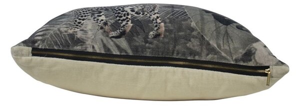 Sametový hnědý polštář s leopardem v džungli - 45*45*15cm - Mars & More