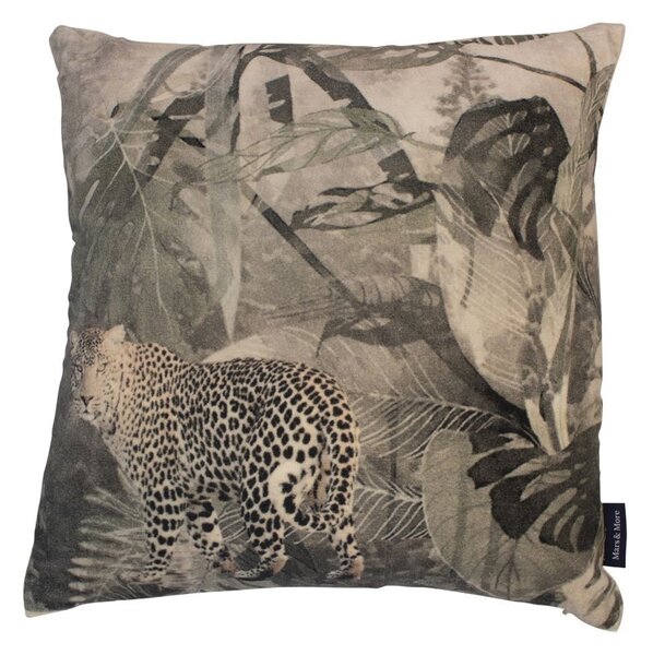 Sametový hnědý polštář s leopardem v džungli - 45*45*15cm - Mars & More