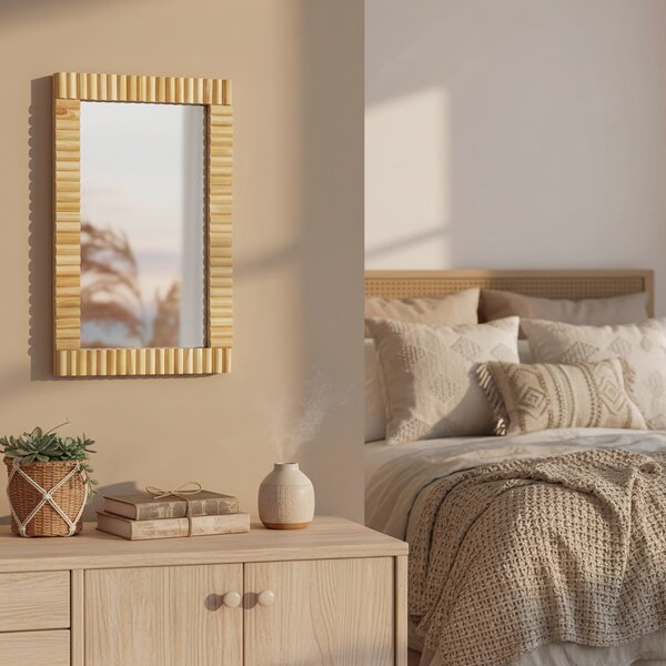 Tutumi Nástěnné dřevěné zrcadlo BOHO 55x35 cm přírodní