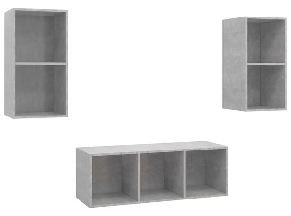 3dílný set TV skříněk betonově šedý dřevotříska 3079740