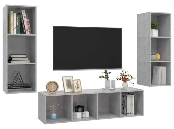 3dílný set TV skříněk betonově šedý dřevotříska 3079749