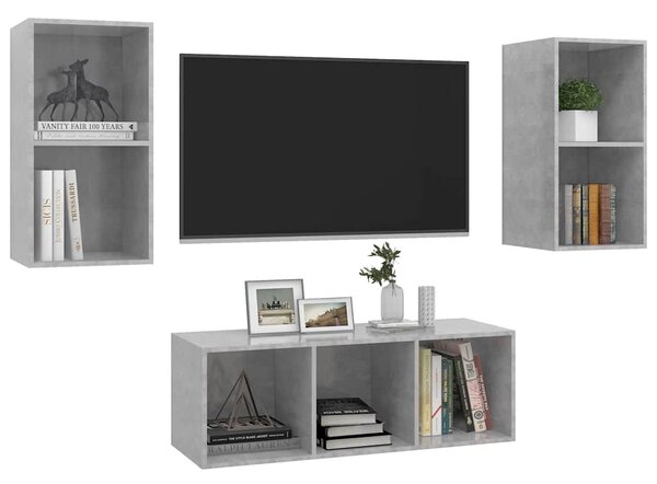 3dílný set TV skříněk betonově šedý dřevotříska 3079740