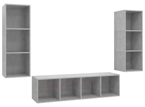 3dílný set TV skříněk betonově šedý dřevotříska 3079749