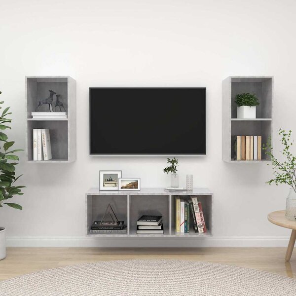 3dílný set TV skříněk betonově šedý dřevotříska 3079740
