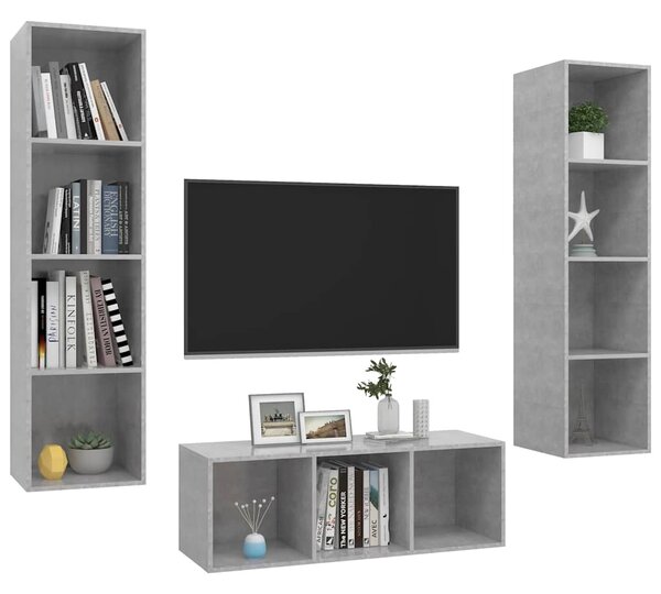 3dílný set TV skříněk betonově šedý dřevotříska 3079758