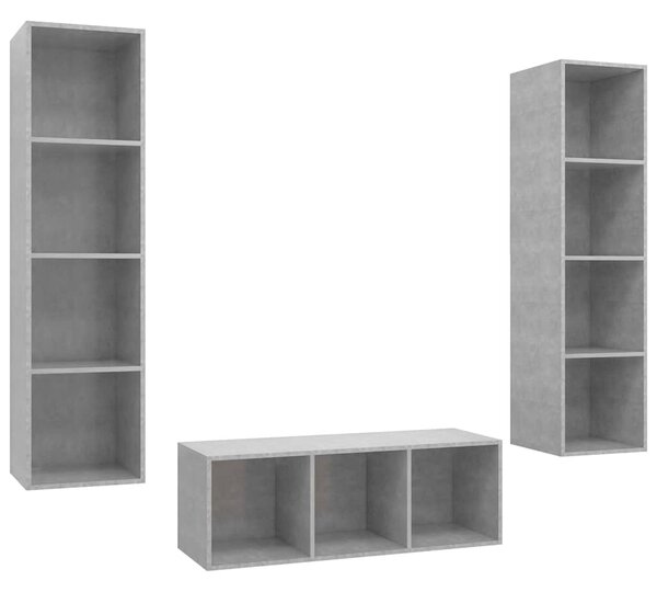 3dílný set TV skříněk betonově šedý dřevotříska 3079758