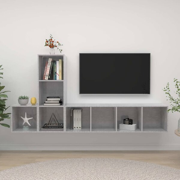 3dílný set TV skříněk betonově šedý dřevotříska 3079830