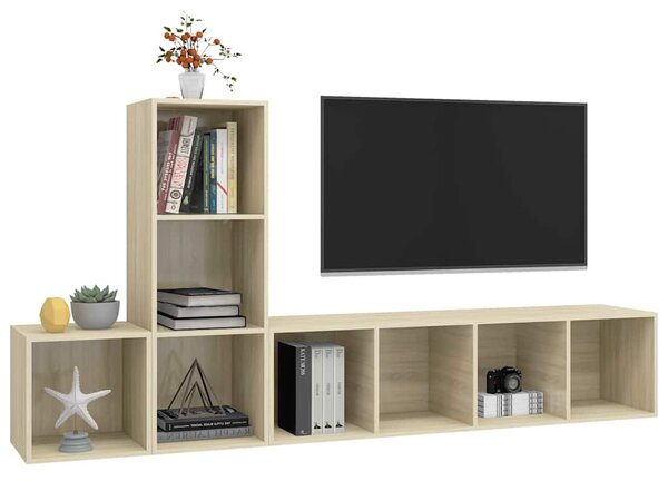 3dílný set TV skříněk dub sonoma dřevotříska 3079829