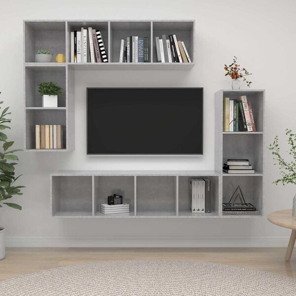 4dílný set TV skříněk betonově šedý kompozitní dřevo 3079821
