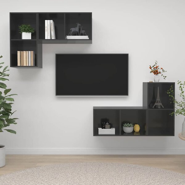 Nástěnné TV skříňky 4 ks šedé s vysokým leskem kompozitní dřevo 3079843