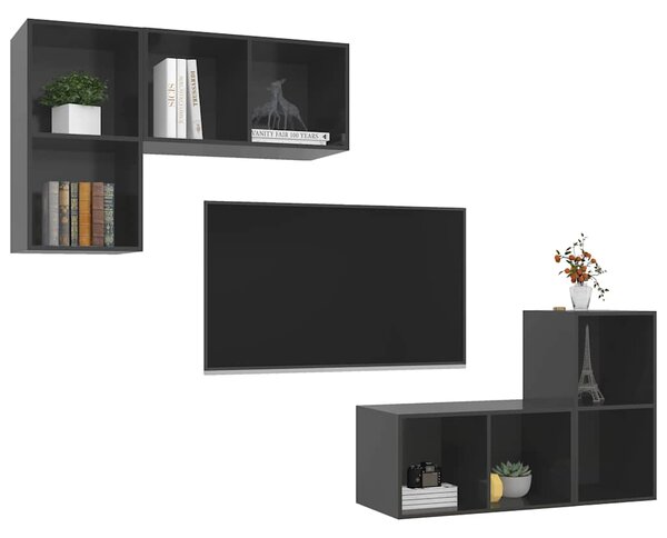 Nástěnné TV skříňky 4 ks šedé s vysokým leskem kompozitní dřevo 3079843